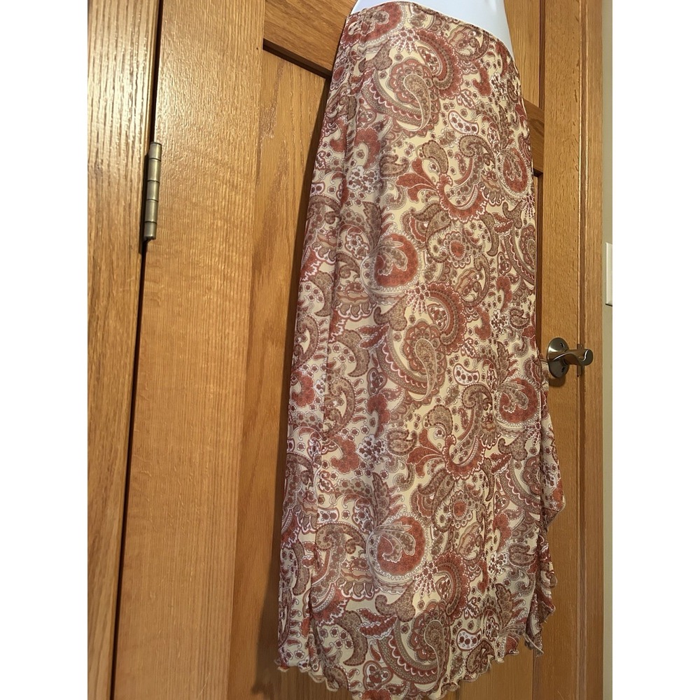 Vintage Y2K 90s Boho Paisley Earth Tone Chiffon Ruffle Maxi Skirt Size Small - Picture 4 of 9
